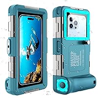 Professional Waterproof Diving Case for Snorkeling, 15M/50FT Underwater Photo & Video Protective Housings with Lanyard for iPhone 15/14/13/12/11 Pro Max/XR/XS/X Samsung S24/S23/S22/S21 etc. Teal-Blue