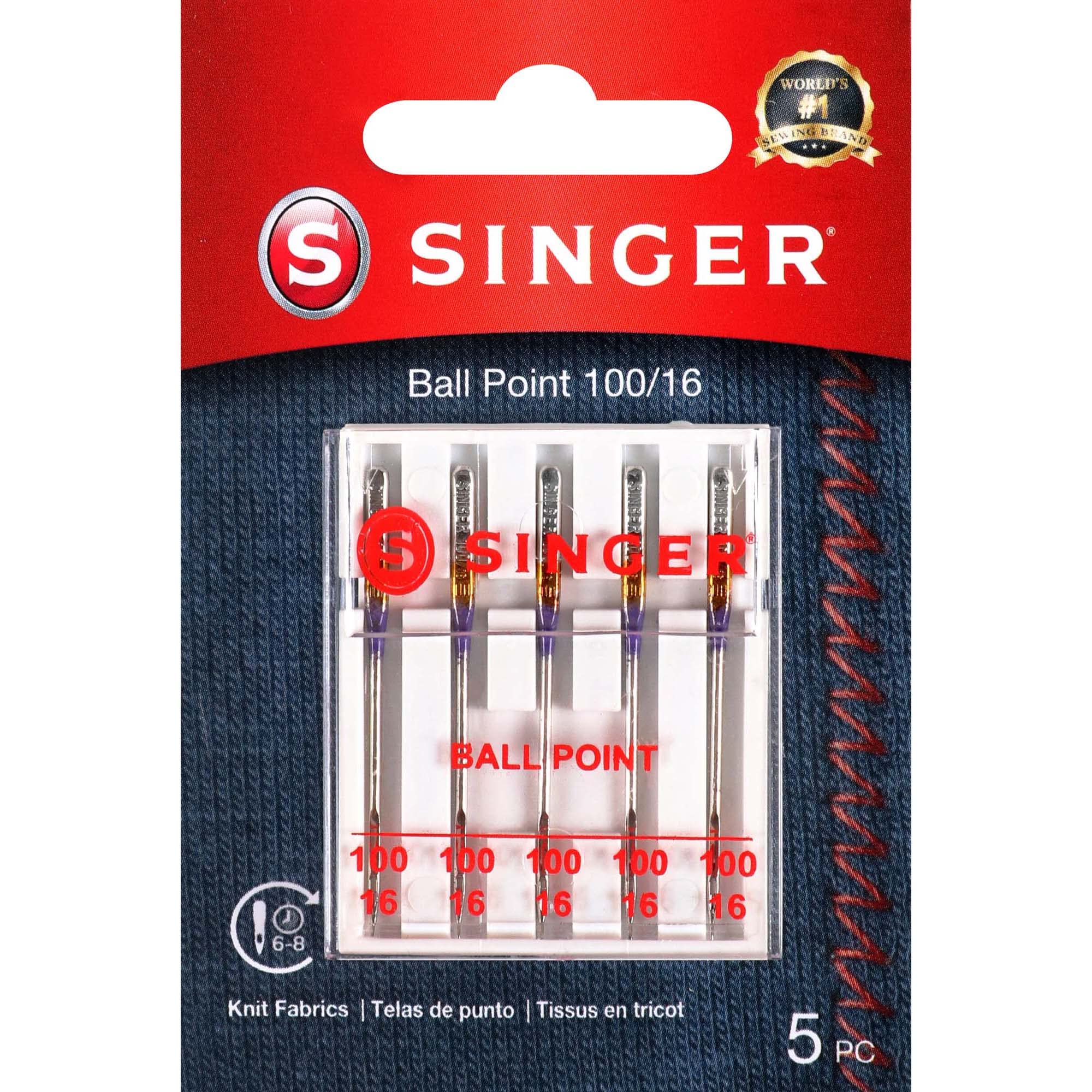 SINGER Ball Point Sewing Machine Needles, Size 100/16-5 Count