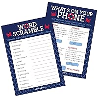 DISTINCTIVS Ahoy It's a Boy Nautical Baby Shower - What's On Your Phone and Word Scramble (2 Game Bundle) - 20 Dual Sided Cards