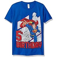 DC Comics Kids' Superman Super 5th Birthday Boy's Premium Solid Crew Tee