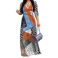 vunahzma Women's Sexy V Neck Floral Long Sleeves Maxi Dresses Casual Loose Party Prom Ladies Outfits