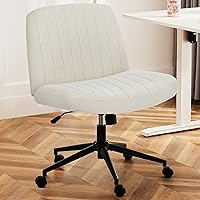DUMOS Criss Cross Chair with Wheels, Cross Legged Office Chair Armless Wide Desk Chair with Dual-Purpose Base, Adjustable Swivel Fabric Task Vanity Home Office Desk Chair, Beige