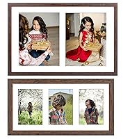 Golden State Art Set of 2 Distressed Brown Collage Wood Frame with White Mat - Displays Two 8x10 or Three 5x7 Photos - Real Glass, Sawtooth Hanger, Swivel Tabs - Wall Mounting