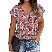 IN'VOLAND Womens Plus Size Leopard Print Tops Boho V Neck Short Sleeve Loose Fit Summer Casual Blouses Shirts
