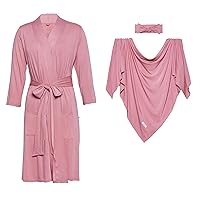 Posh Peanut Mommy Robe and Baby Swaddle Set - Labor Delivery Soft Nursing Lounge Wear - Infant Receiving Blanket and Headwrap Set - Viscose from Bamboo (Dusty Rose - XL)