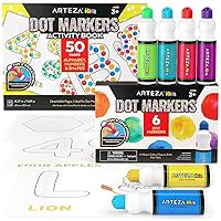 Arteza Kids Dot Markers and Kids’ Activity Book, 6 Nontoxic Bingo Daubers, 50-Page Book with Alphabet, Numbers, and Shapes — Back to School Supplies for Preschool, Educational Activities and Playtime