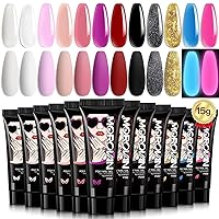 Morovan 12 Color Poly Gel Nail Extension Set - Pure, Glitter, and Builder Gel for Beginners