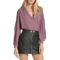 Free People Womens Rush Hour Linen Button Henley Top