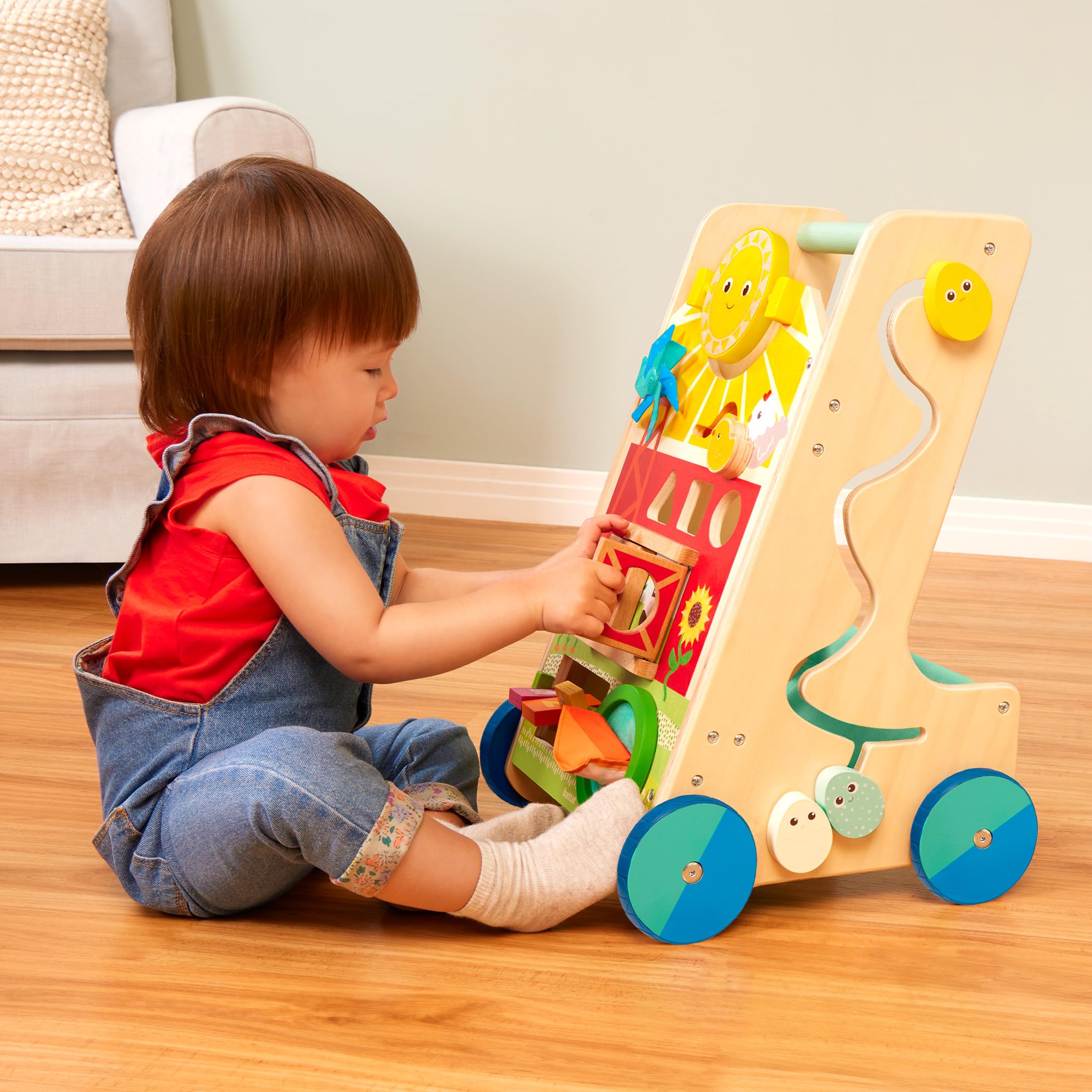 Battat – Wooden Activity Walker – 9 Educational Activities – Learning & Walking Toy for Toddlers – Stand, Push, Walk – 1 Year + – Farm Activity Walker