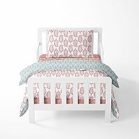 Bacati - Paisley Cotton Percale Girls Toddler Bedding (Coral/Aqua Paisley, 4-Piece Toddler Bedding Set)
