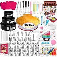 464 PCS Cake Decorating Supplies Kit with Baking Supplies, Springform Cake Pans Set, Cake Turntable stand, 48 Piping Icing Tips & Bags, 6 Russian Nozzles,Icing Spatulas,Fondant Tools,Measuring Tools