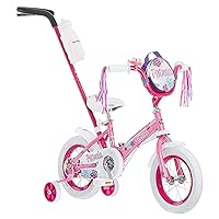 Grit and Petunia Push Steer and Ride Kids Bike, For Boys & Girls Ages 2-4 Year Old, Rider Height 28-38 Inch, 12-Inch Wheels, Training Wheels, Detachable Push Handle with Water Bottle & Holder