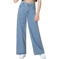 EXARUS Girls Jeans Pants Wide Leg/Flare/Skinny Denim Pant Ripped High Waist Elastic Band Casual with Pockets Kids 6-14Y