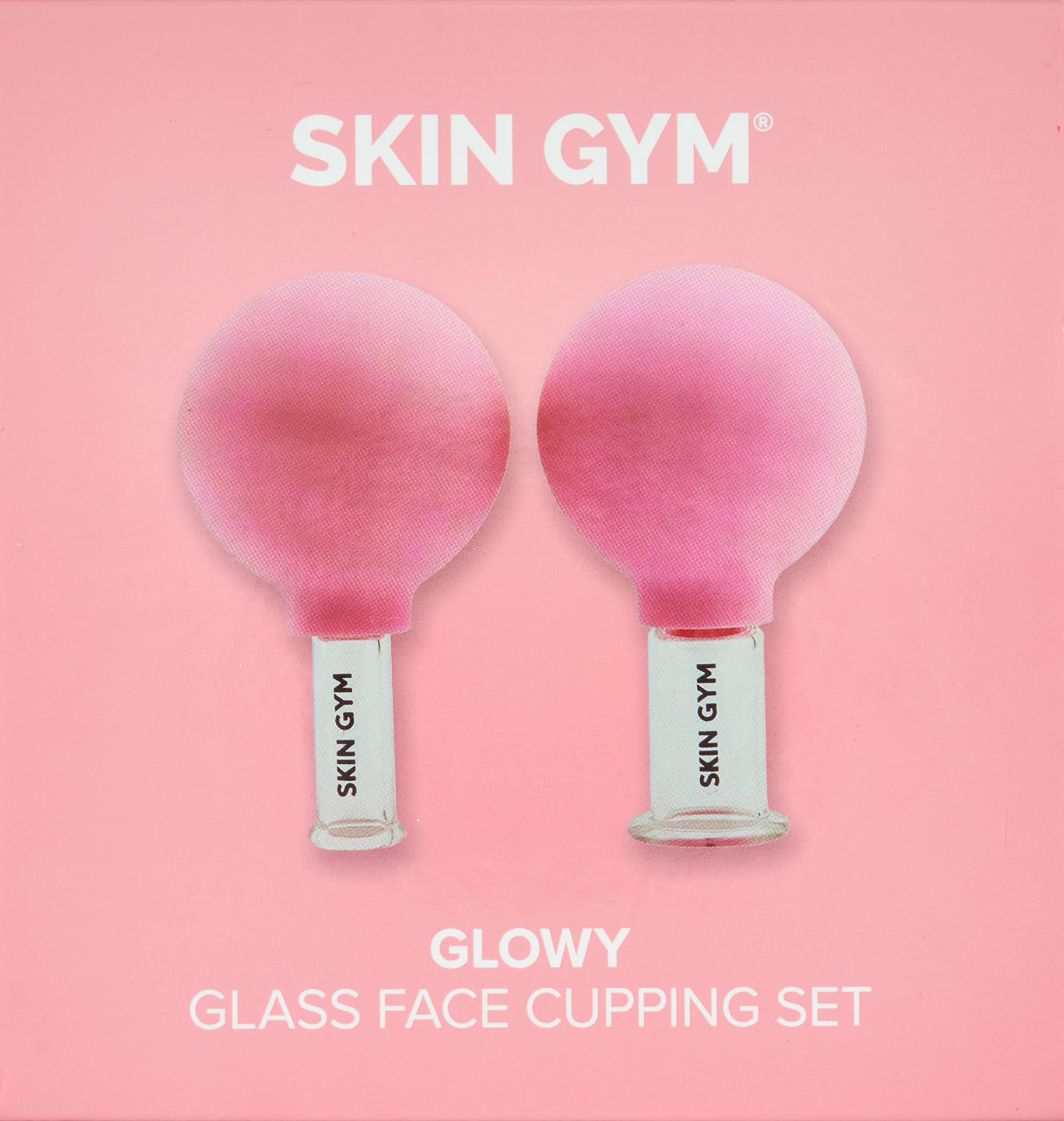 Skin Gym Glass Facial Cupping Set for Reducing Cellulite and Wrinkles, Vacuum Massage Therapy for Toning Chin, Jawline, Neck, and Décolletage, Kit Includes 2 Face Suction Cups