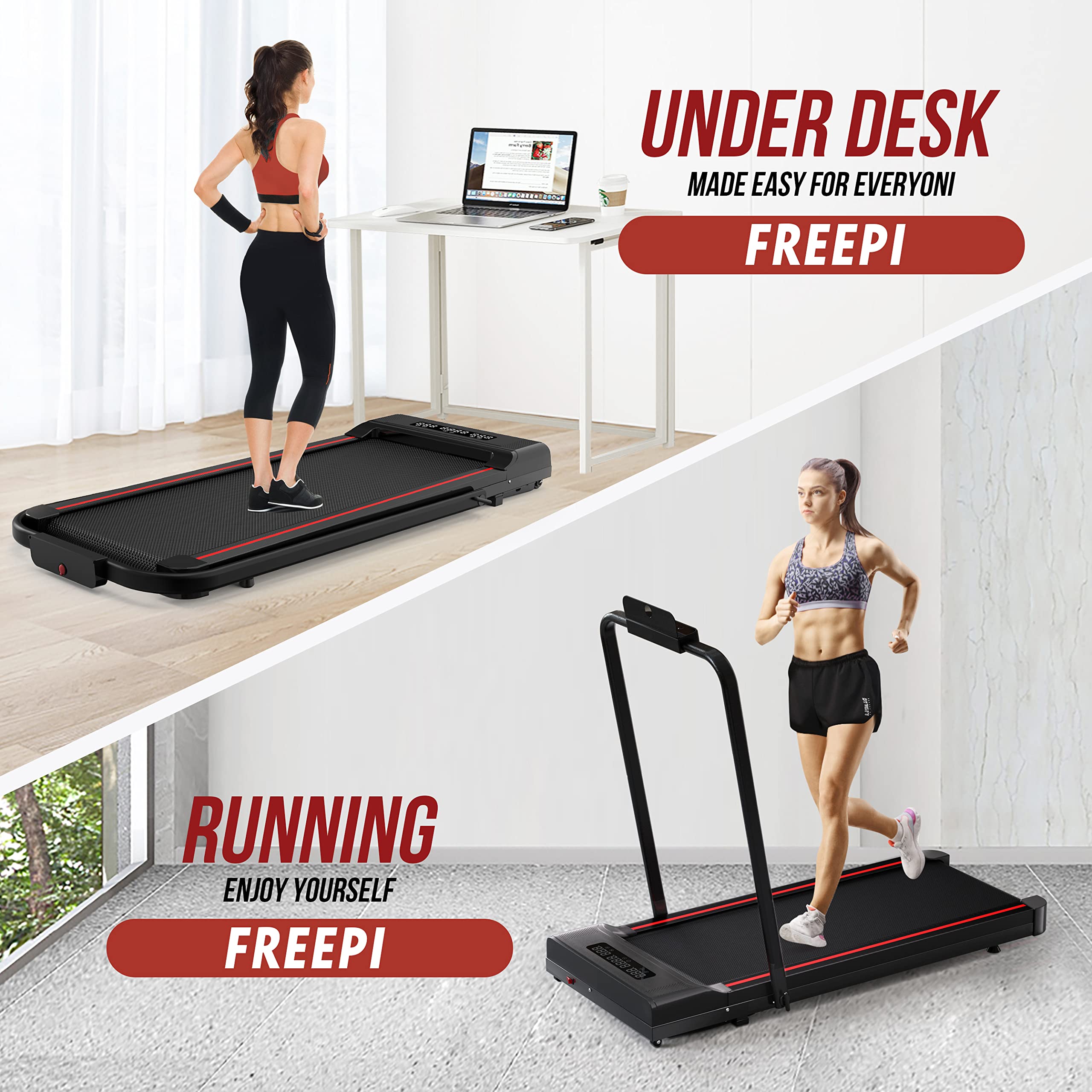Freepi Treadmill-Under Desk Treadmill-2 in 1 Folding Treadmill-Walking pad-Treadmill 340 lb Capacity
