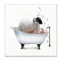 Stupell Industries Fluffy County Goat in Bathtub Soap Bubbles, Designed by Donna Brooks Wall Plaque, 12 x 12, Grey
