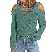 Ladies Tops Cold Shoulder Blouses for Women Scoop Neck Keyhole Eyelet Crochet Fall Summer Shirts 2024