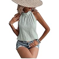 Women's Tops Sexy Tops for Women Women's Shirts Solid Keyhole Back Halter Neck Blouse Shirts for Women
