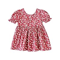 Toddler Girls Dresses Bubble Sleeves Short Sleeved Floral Princess Dresses Summer Beach Dresses Casual Wear Cute Baby