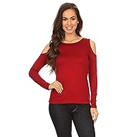 ICONOFLASH Cold Shoulder Top for Women - Long Sleeve Rayon Knit Shirt
