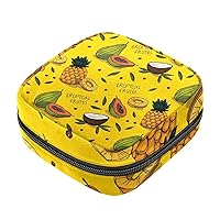 Portable Menstrual Pad Bags, Large Capacity Sanitary Napkin Storage Bag, First Period Kit for Girls Women, Zipper Nursing Pad Holder Tropical Fruits Papava Pineapple Pattern