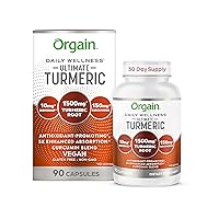 Orgain Ultimate Turmeric Supplement 1500mg, Curcumin and Bioperine Black Pepper Extract Herbal Blend, Supports Antioxidant and Heart Health - 90 Capsules, 1 Month Supply
