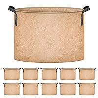 iPower 20 Gallon 10 Pack Grow Bags Nonwoven Fabric Pots Aeration Container with Strap Handles for Garden and Planting, 10-Pack Tan, 20 Gallon