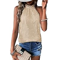Floerns Women's Casual Shiny Sequin Tie Back Lace Halter Neck Sleeveless Tank Top
