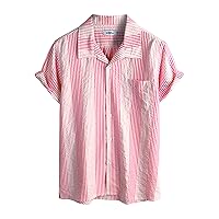 VATPAVE Mens Casual Striped Shirts Short Sleeve Button Down Summer Shirts Regular Fit Beach Shirts with Pocket