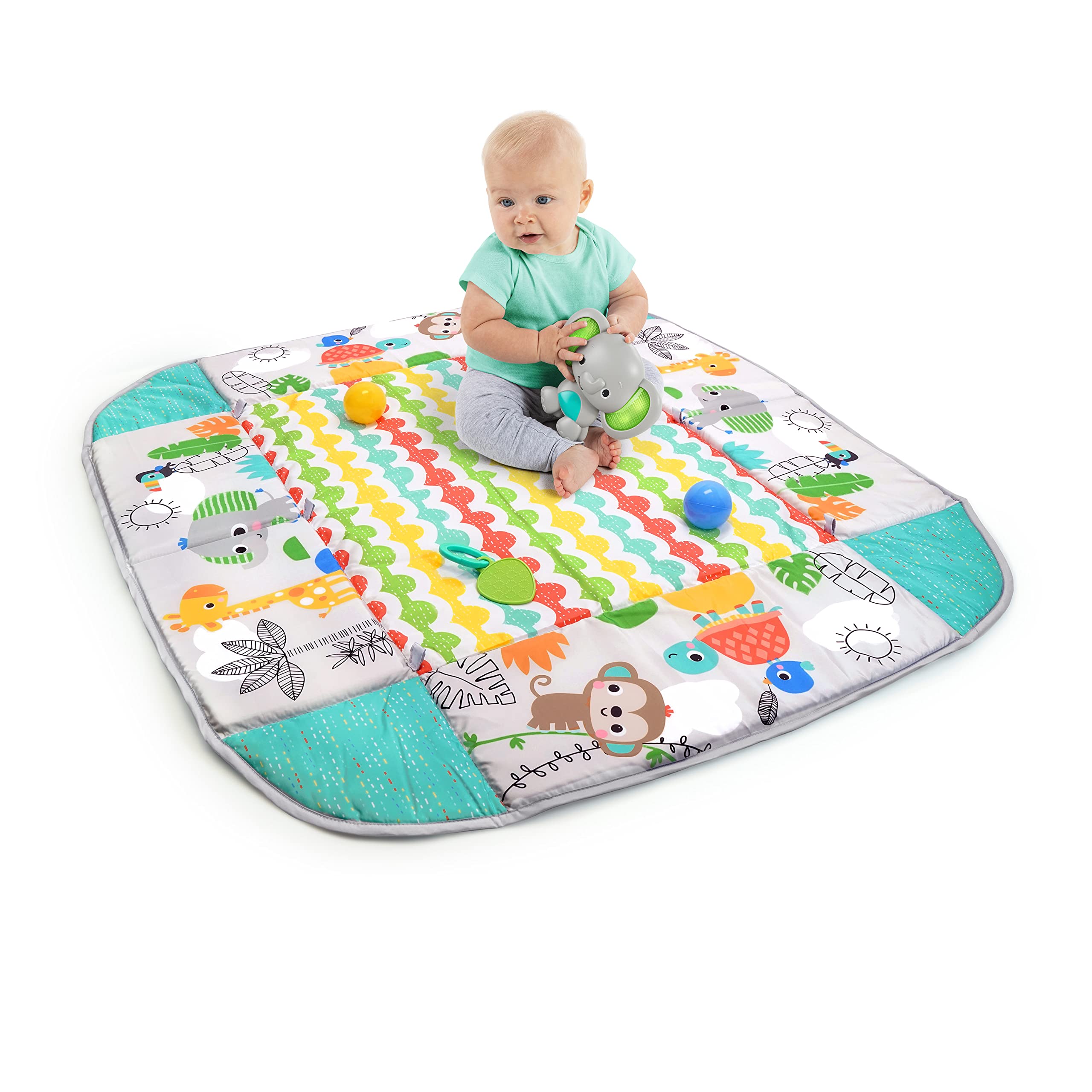 Bright Starts 5-in-1 Your Way Ball Play - Jumbo Play Mat Converts to Ball Pit Baby Gym, Newborn to Toddler - Totally Tropical (Green)