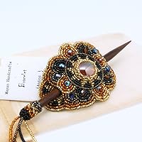 BEAUTIFUL Beaded Hair Barrette with Wood Stick (Gold)