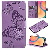 XYX Wallet Case for Honor X7a RKY-LX1 RKY-LX2 RKY-LX3, Embossed Butterfly PU Leather Case Flip Protective Phone Cover with Card Slots and Kickstand, Purple