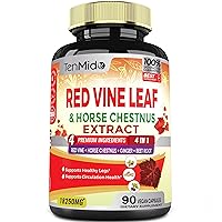 18250mg Red Vine Leaf Extract Capsules - with Horse Chestnut, Beet Root, Ginger - Herbal Suppplement for Heart, Leg Vein & Energy - 90 Vegan Capsules for 45 Days
