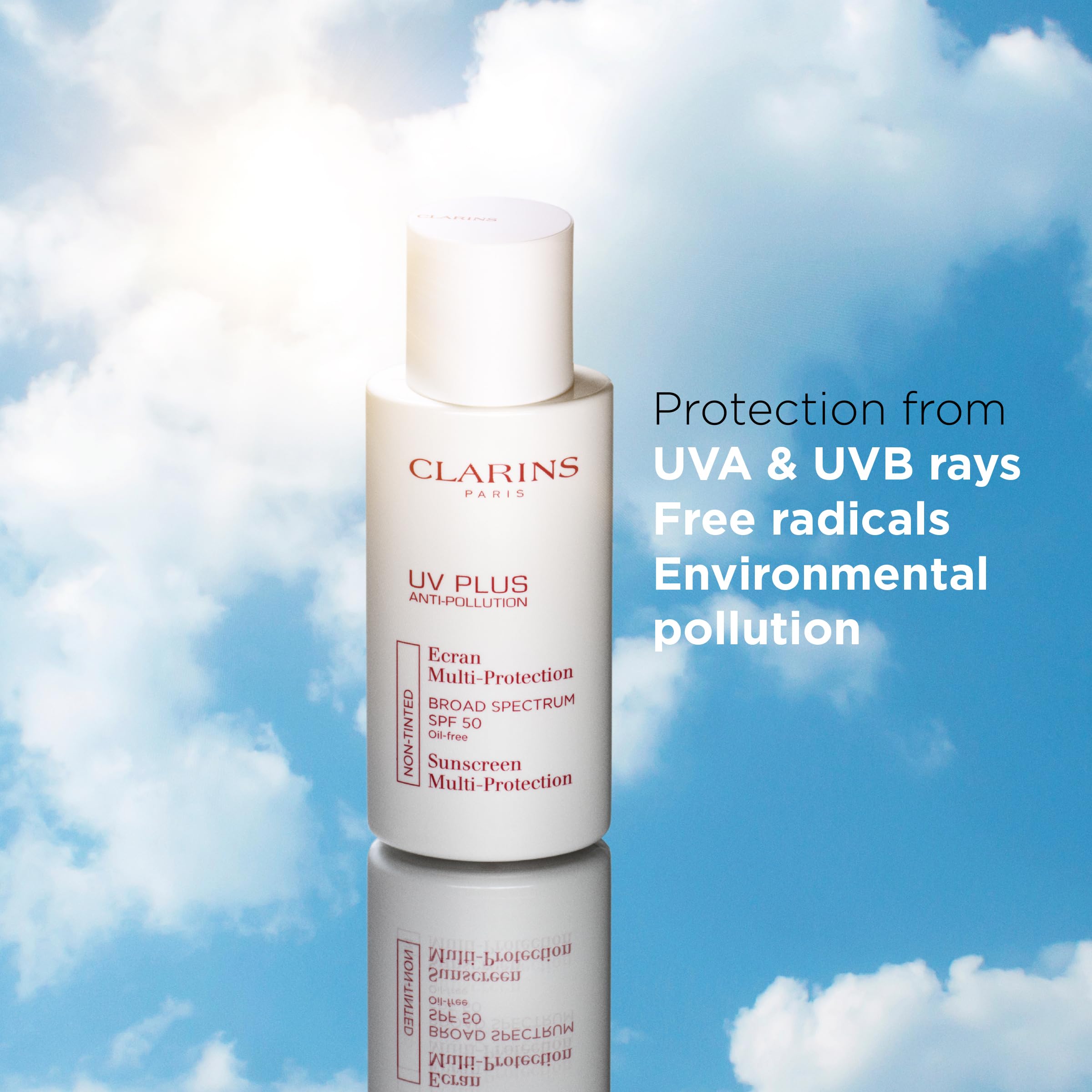 Clarins UV Plus Anti Pollution Sunscreen for Face | Broad Spectrum SPF 50 | Oil Free, No White Cast | UVA/UVB and Pollution Protection | Protective Antioxidants | All Skin Types