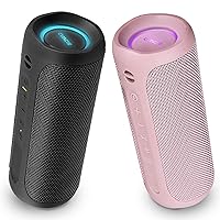 Portable Speaker, Wireless Bluetooth Speaker, IPX7 Waterproof, 25W Loud Stereo Sound, Bassboom Technology, TWS Pairing,16H Playtime, Speaker with Lights for Home Outdoor - Black+Pink