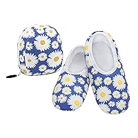 Snoozies Skinnies Slipper Socks & Travel Pouch – Non Slip Socks, Foldable Slippers for Women with Travel Pouch - Bright Daisy