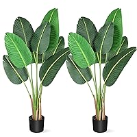 [ 2Pack ] 48 inchs Artificial Tree Bird of Paradise with 8 Trunks, 4 Feet Faux Plant Fake Banana Tree Plant with Pot for Home, Decor, Indoor, Outdoor, Living Room, Office