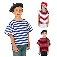 Charlie Crow French T-Shirt and Beret Costume for Kids one Size fits All. Blue & White. 3-8 Years