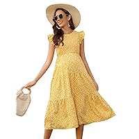 Maternity Dress Womens Casual Sweetheart Neck Ruffle A Line Dress Foral Printed Flowy Mini Short Dresses