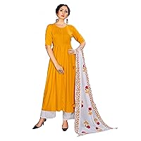 Indian Kurti for Womens With Pant & Printed Dupatta | Rayon Solid Anarkali Flared Kurta Kurtis Tunic Set