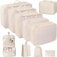 10 Pcs Set Packing Cubes For Travel,Travel Essentials Suitcase Organizer,Luggage Organizer Bags,Expandable Packing Organizers Travel Bags, Packing Cubes For Suitcases Travel Accessories (BEIGE)