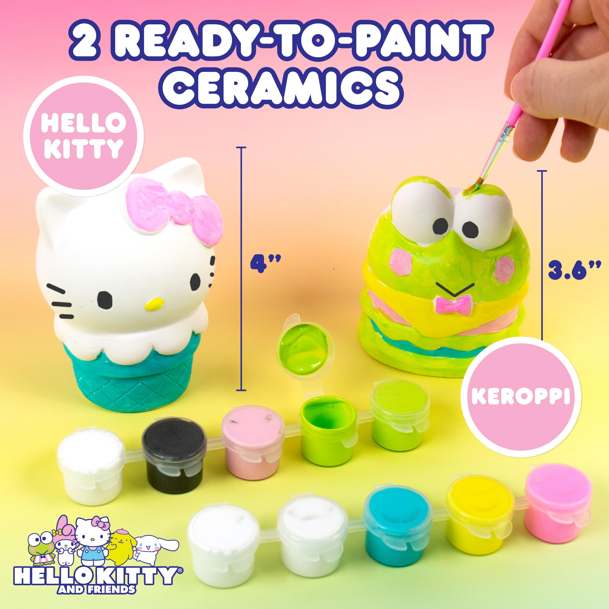 Hello Kitty Sanrio and Friends Paint Your Own Figurines Arts and Crafts Kit, Ceramic Paintable Keroppi, Kawaii Painting Kit for Kids, Craft Kits for Kids 8-12, Ages 8+