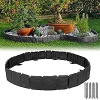 Garden Edging Border NO DIG, with Landscape Edging Anchoring Spikes, Black Stone Effect Plastic Lawn Edging Fencing, Interlocking Yard Lawn Edging for Flower Bed | 16 Ft | 20Pcs | Black |