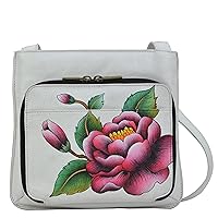 Anna by Anuschka womens Handpainted Leather Slim Shoulder Organizer, Peony-ivory, One Size US