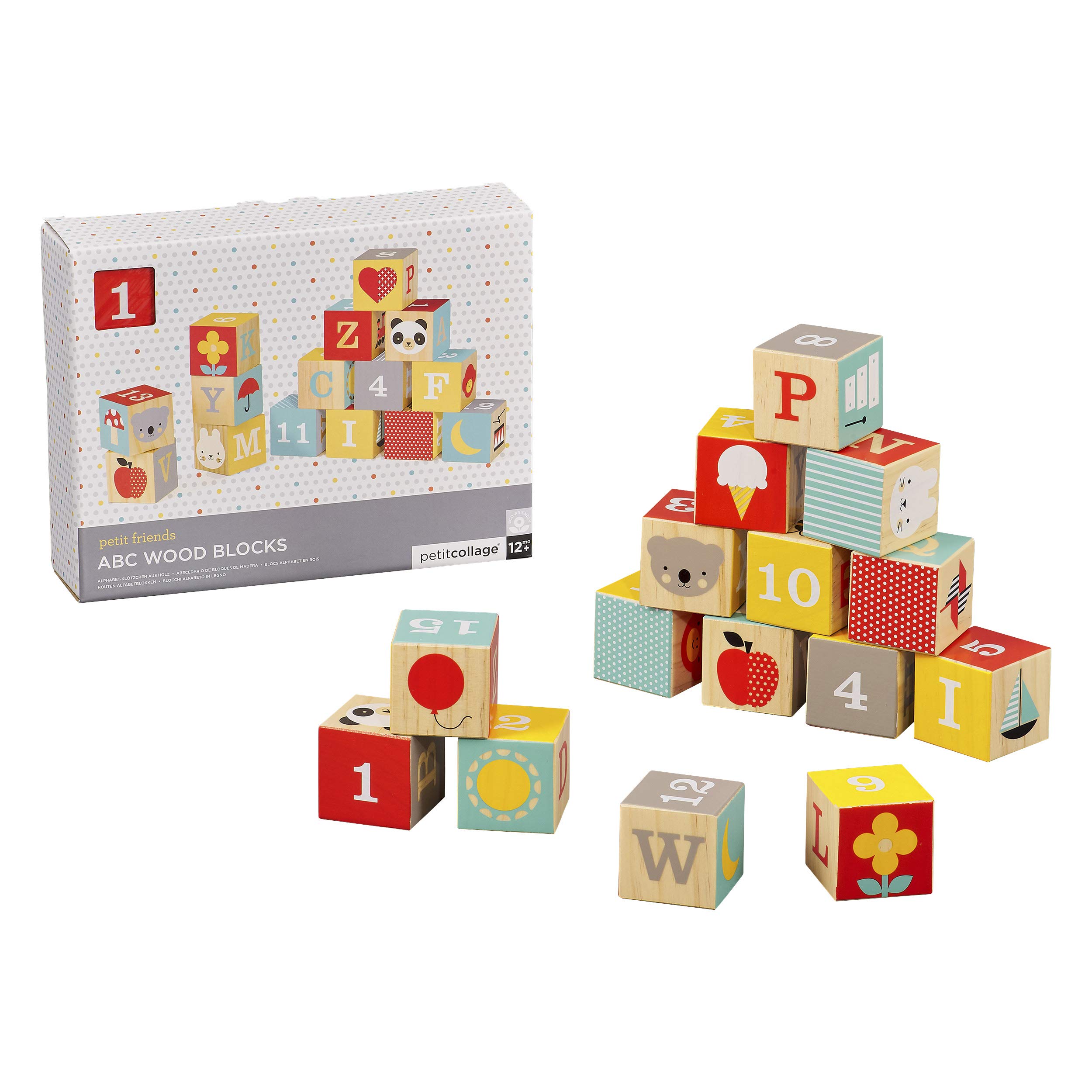 Petit Collage Eco-Friendly ABC Wooden Blocks, Set of 15 – Solid Wooden Blocks for Kids 12 Month and Older – Wooden Alphabet Blocks Measure 1.75” Each, Activity Toys Designed with Safe Materials