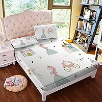 MUSOLEI Princess Fitted Sheet Set Cute Girl Castle Sheet Girl Bed Sheets Girls Teens Kids Bedding Set 1 Deep Pocket Fitted Sheet with 2 Pillowcases Microfiber Full Size