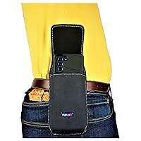 Nylon Cell Phone Pouch for Samsung Galaxy S24 S23 S22,S21,A10e, Cell Phone Holster with Belt Loop, Rugged, Magnetic Closure, Compatible with Slim-Fit Case On Device (Black-Vertical)