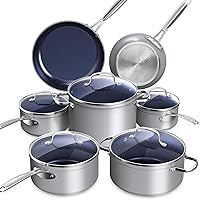 Healthy Duralon Blue Ceramic Nonstick Cookware Set, Diamond Infused Scratch-Resistant, PFAS Free, Dishwasher & Oven Safe, Induction Ready & Evenly Heats, Tempered Glass Lids & Stay-Cool Handles