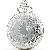 Vintage Elegant Carving Pocket Watch with Chain, Mechanical Hand Wind
