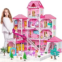 Dream Doll House Girls Toys- 4-Story 12 Rooms Playhouse 4-5 Year Old w/ 2 Dolls, Dollhouse Furniture Accessories, Pretend Cottage Toy House, Toddler for Kids Ages 3 4 5 6 7